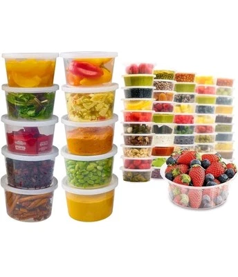 24xPlastic Food Container + Lid Round Clear Soup Deli Sauce Pots Takeaway 16oz - Image 1 of 4