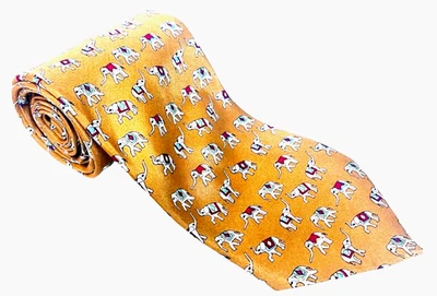 Corbata de elefante dorada con elefantes blancos 100 % seda pura India signo de buena suerte Foto 1 de 4