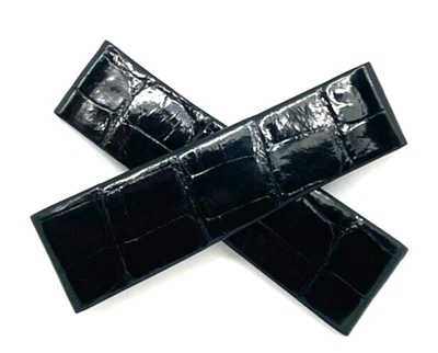 GENUINE Rolex Crocodile Glossy Black 19mm Watch Strap No Buckle FOR DEPLOYANT - Image 1 of 3