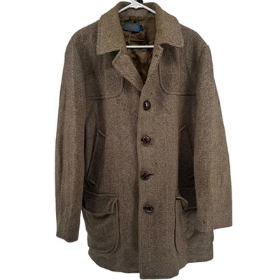 Pendleton Men's Wool Overcoat Size 44 Brown 100% Virgin Wool Vintage Made In USA - Image 1 of 4