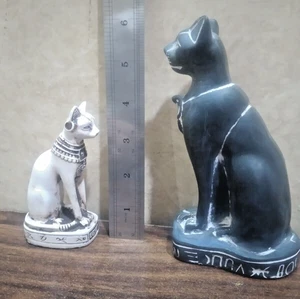 2x FARAÓN ANTIGUO EGIPCIO Estatua Diosa Bastet Gato Isis Piedra 4 y 6 pulgadas - Picture 1 of 22