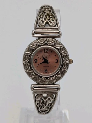 Ladies Western Style Quartz Watch Silver Tone Case Rose Color Dial Works - Image 1 of 4
