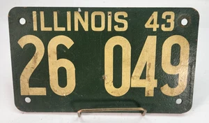 Illinois 1943 Vtg License Plate 26 049 Antique Auto Man Cave Decor Collector - Picture 1 of 8