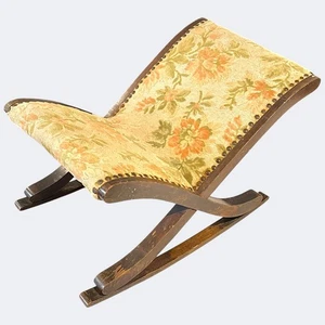 Vintage Wooden Gout Stool Rocking Footrest Floral Upholstered Footstool - Picture 1 of 9