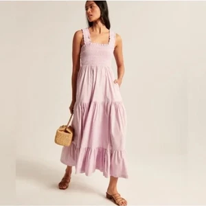 ABERCROMBIE & FITCH Smocked Bodice Easy Maxi Dress Lavender Pink Sz S $109 {R19} - Picture 1 of 8