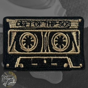 Black and Gold Cassette Iron On Patch Embroidered Craft Applique - Picture 1 of 2