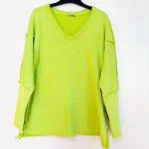 Urban Boho Oversized V-Ausschnitt Lindgrün Pullover Slouchy Preppy Sweatshirt XL - Bild 1 von 13