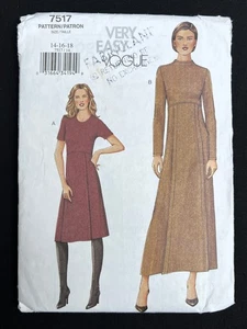 Vogue 7517 Misses Dress-2 Style Options Very Easy 2001 Pattern size 14-18 Uncut - Bild 1 von 3