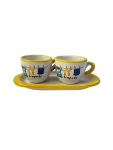Tazzine in Ceramica Napoli Panni Spasi con Vassoio Fatto a Mano Made in Italy - Foto 1 di 24