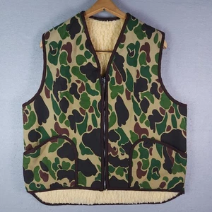 Gilet mimetico anatra vintage anni 70 uomo grande sherpa foderato caccia pelle di rana made in USA - Foto 1 di 7