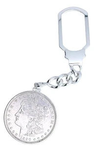 1896 P MORGAN DOLLAR KEYCHAIN QUALITY ITALIAN .925 STERLING SILVER B23A13/102225 - Picture 1 of 2