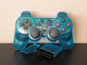 PlayStation 2 Wireless Controller Transparent Blue with Adapter Tested Working - Picture 1 of 3