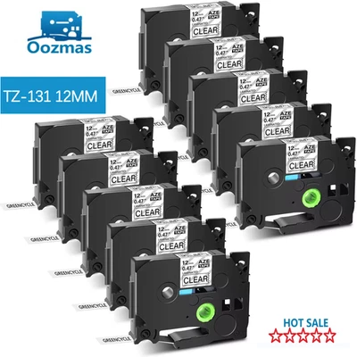 10PK Compatible con Cinta para Fabricar Etiquetas Brother P-touch TZe 131 Negra sobre Transparente1/2"" Foto 1 de 4