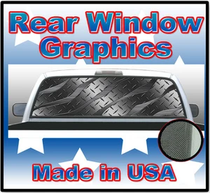 Diamond Plate See Thru Rear Window Perforated Graphic Truck 22" x 65" Decal - Picture 1 of 2