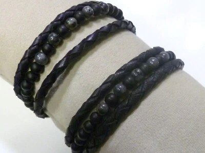 21 CM GEFLOCHTEN SCHWARZ 3 REIHIG MAGNETVERSCHLUSS LEDERARMBAND ONYX MIT ACHAT - Bild 1 von 4