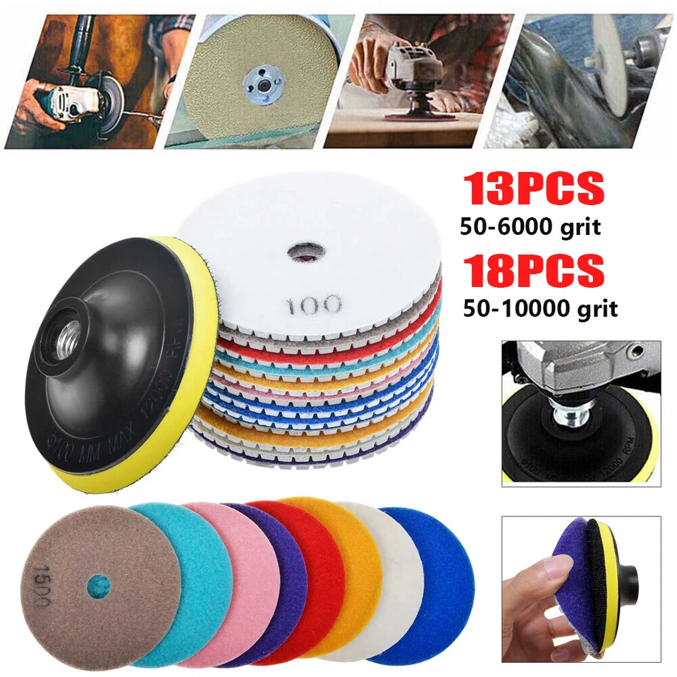 ISWEES 13/18pc Diamond Polishing Pad Set 100mm Sanding Disc Kit For Granite Marble Tile