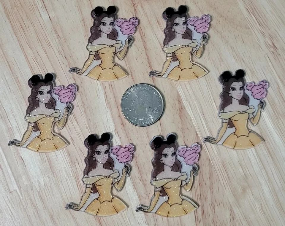 6 Pcs Lot princess belle Flatback Resin Cabochon Hair Bow Center Supplies. - Image 1 of 1