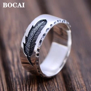 Anillo de plata pura S925 7 mm pluma creativa para hombre único exquisito - Imagen 1 de 13