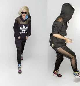 Adidas X Rita Ora Mesh Tracksuit Black Trousers Hoodie Top UK8-10-12 US 4-6-8 - Picture 1 of 24