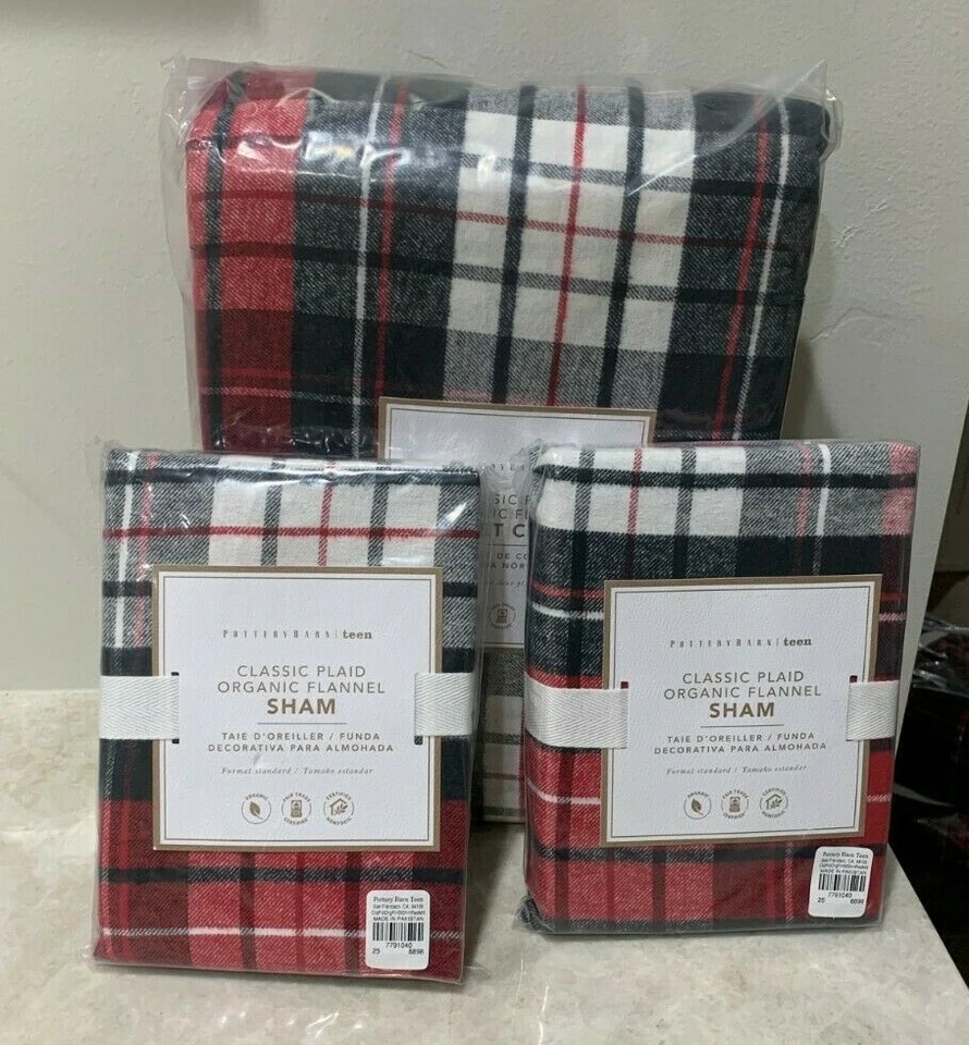 Edredón Pottery Barn Teen clásico a cuadros de franela orgánica FULL QUEEN dos fundas  Foto 1 de 1