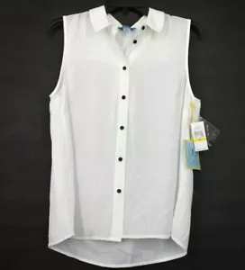 CeCe by Cynthia Steffe Womens White Sleeveless Button Front Bow Tie Blouse M $79 - Picture 1 of 12