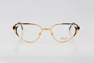 Diva 5064 2, Vintage 90s Negro y Dorado Gafas Ojo de Gato Monturas Mujer Nuevo de Lote Antiguo Foto 1 de 4