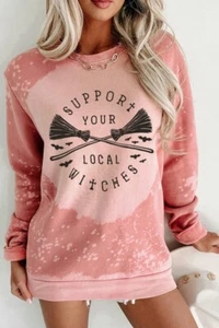 Sudadera Rosa Support Your Local Witches Talla XL Temporada Halloween - Imagen 1 de 7