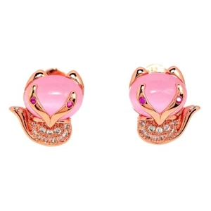 NATURAL AAA ROSE QUARTZ OVAL & WHITE CZ STERLING 925 SILVER CATS STUD EARRING - Picture 1 of 6