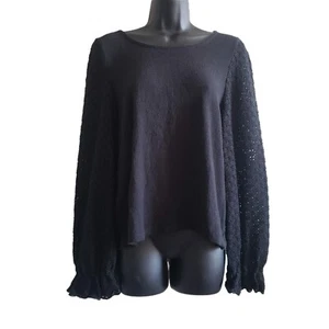 MADEWELL Top Textured Knit Cotton Eyelet Lace Ruffle Long Sleeve Medium - Picture 1 of 7