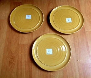 Ceramisia Italy Dijon Yellow Round Embossed Dinnerware Plates Set of 3 - Picture 1 of 7
