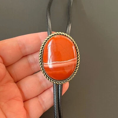 Натуральная красная яшма камень бронзовое основание галстук-боло вестерн вощеная веревка свадебный шейный лак - Изображение 1 из 4