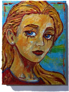 ORIGINAL OIL█PAINTING VINTAGE█GIRL IMPRESSIONIST█ART  ABSTRACT DECO YOUNG WOMAN - Picture 1 of 20