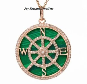 Green Malachite Halo Diamond Pendant, 925 Silver Lab Diamond Valentine's Pendant - Picture 1 of 2