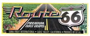 Etiqueta de Uvas de Mesa Premium Ruta 66 Publicidad Vintage, Cádiz Vally, Fruta Suma - Imagen 1 de 2