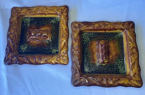 2 VINTAGE 1950's MID CENTURY MODERN CALIFORNIA POTTERY Brown ASHTRAY CALIF EA-10 - Picture 1 of 10