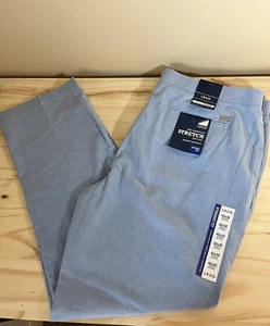 Izod Newport Stretch Oxford Straight Fit Flat Front Pants 42X32 Blue Revival NWT - Picture 1 of 9