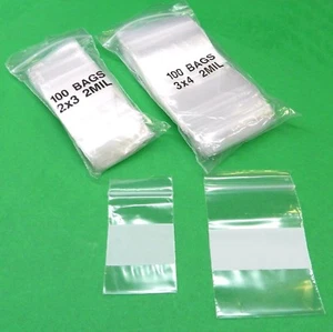 200 Bags 2mil White Block 2 sizes 2x3 & 3x4 Small Size Baggies Reclosable 2 Mil - Picture 1 of 7
