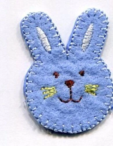 BUNNY FACE  BLUE IRON ON PATCH APPLIQUE ACTUAL SIZE: 1 1/4 X 1 3/4 inch - Image 1 of 1