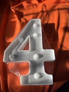 Light Up Number 4 White And Silver New - Picture 1 of 2