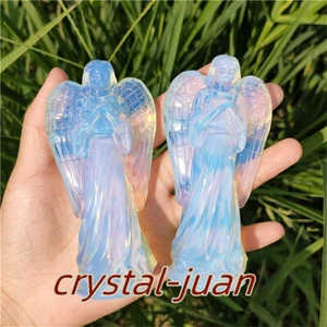 4"+ Carved Opalite Angel Figurine Crystal Angel quartz Skull Reiki heal 1pc - Picture 1 of 19