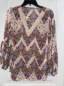 Democracy Blouse Size Large Floral Boho Hippie Peasant Lightweight - Picture 1 of 8