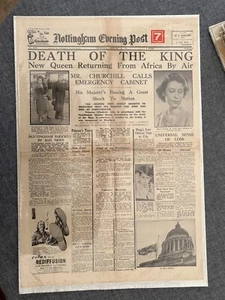 DEATH OF THE KING NOTTINGHAM EVENING POST 1952 VINTAGE NEWSPAPER - Picture 1 of 1