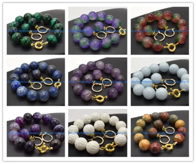 Riesig 14mm Natürliche Mehrfarbig Edelstein Rund Perlen Armband Ohrring Set - Bild 1 von 4