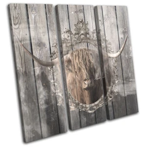 Shabby Chic Highland Cow Animals TREBLE Leinwand Kunst Bild drucken - Bild 1 von 1