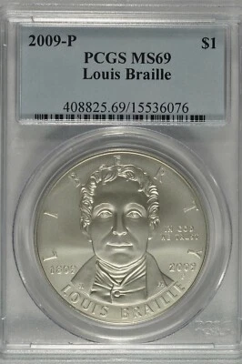 2009-P Louis Braille Commemorative Silver Dollar PCGS MS69 - Image 1 of 4
