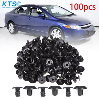 100Pcs 8mm Hole Nylon Rivet Fastener Bumper Push Type Clips For Honda - Image 1 of 4