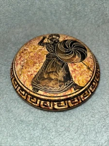 Scatola portagioie vintage in argilla greca copia fatta a mano del classico 440 aC 4,25 in ampio LOC Y - Foto 1 di 24