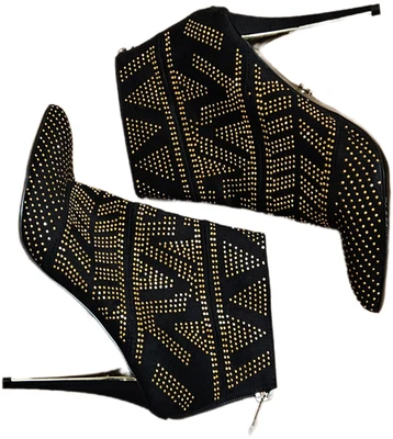 Thalia Sodi Alessandra Studded Ankle Booties Black Gold Heels Size 8M New Sexy - Image 1 of 4