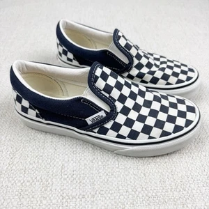 Vans Kids Classic Youth Size 2 Checkerboard Navy Blue White Slip On Shoes - Picture 1 of 11