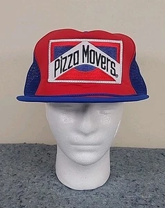 Vintage Werbung Pizza Movers Logo Trucker Mütze Kappe Netz Druckknopflasche rot blau - Bild 1 von 6